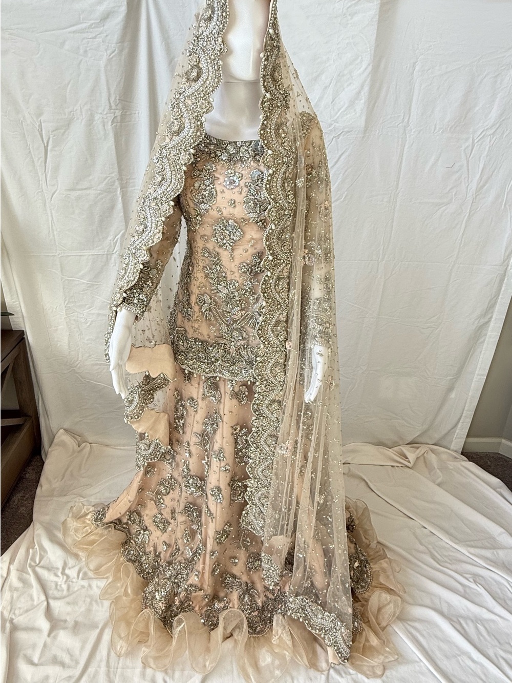 Pakistani bridal wedding dress valima dress pastel pink heavily embroidered